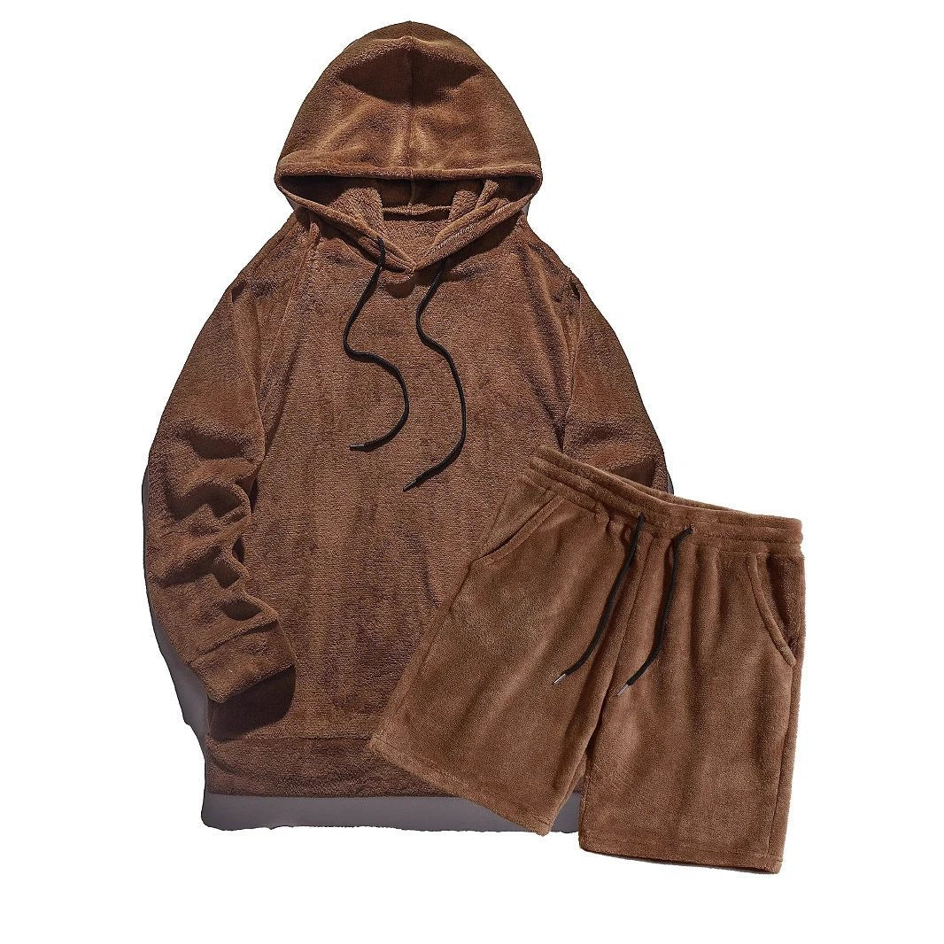 Hooded Men's Fleece Sweatshirt And Shorts Set by GJG Denim