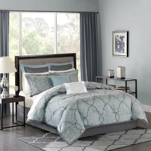 12 Piece Comforter Set With Cotton Bed Sheets Blue King by GJG Denim