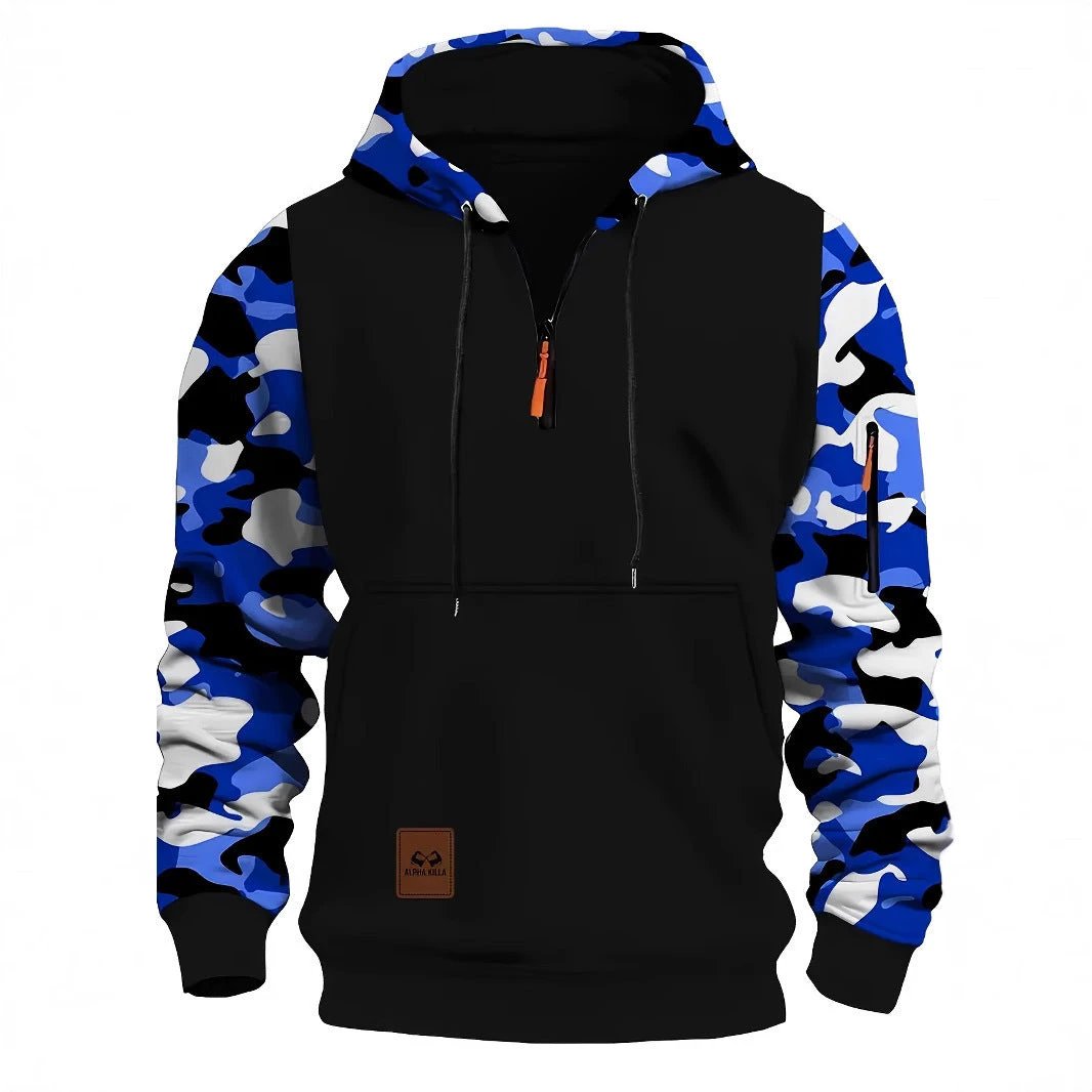 Men's Hooded Camouflage Zipper Sweater by GJG Denim
