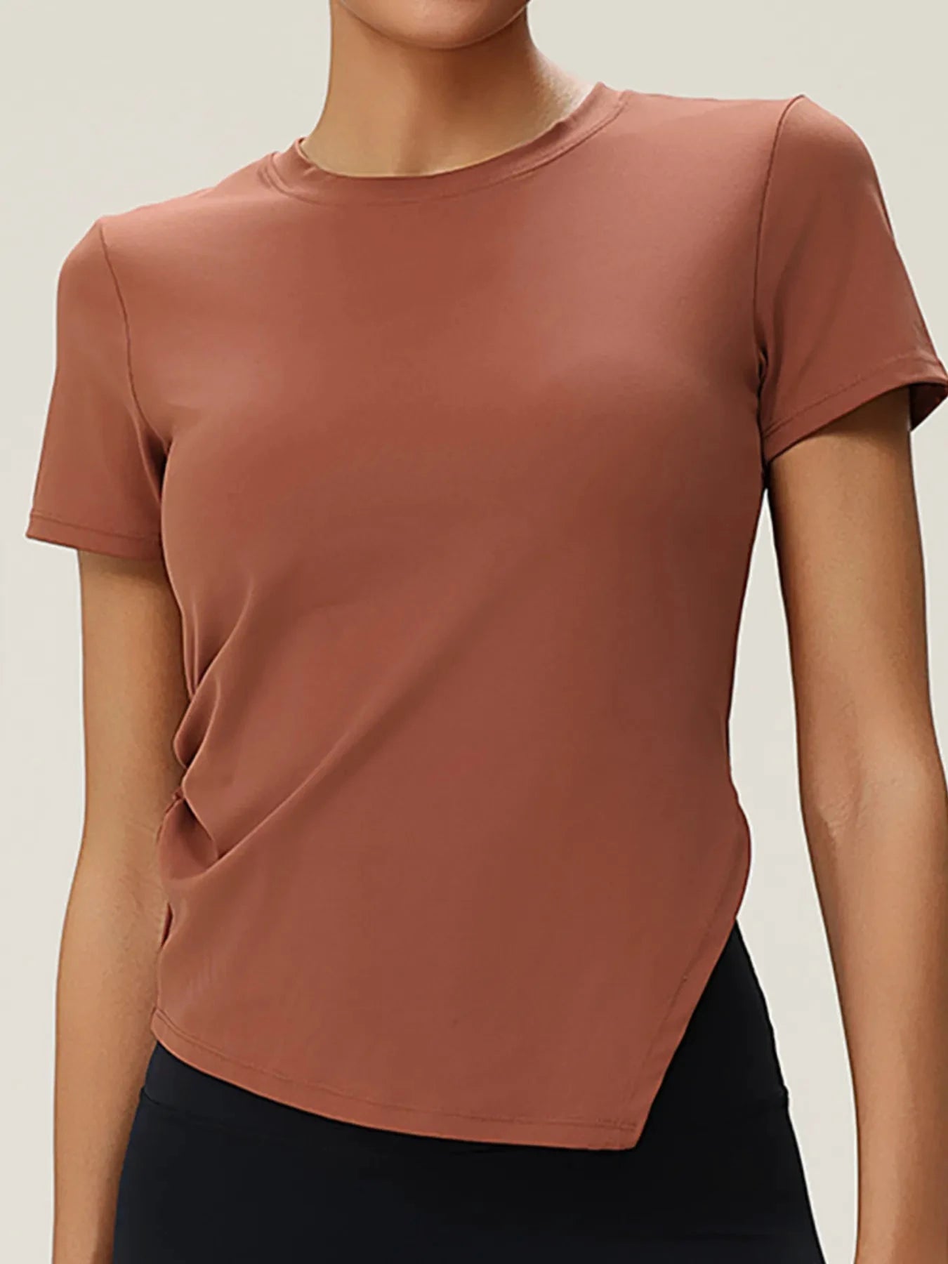 Full Size Slit Round Neck Short Sleeve Active T-Shirt Plus Size by Lady Ros