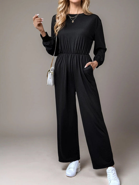 Tied Round Neck Wide Leg Jumpsuit by Lady Ros