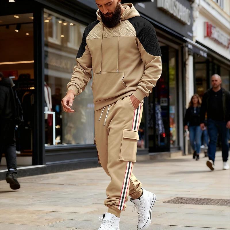 Loose Color-block Textured Hoodie And Sweatpants Casual Set by GJG Denim