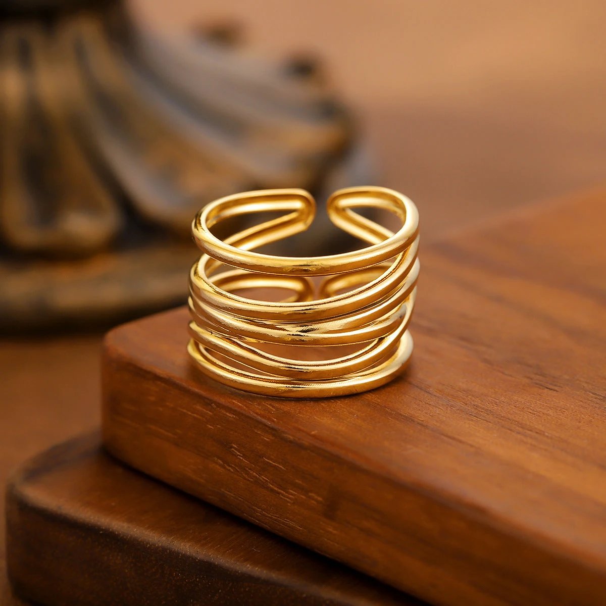 Titanium Steel Ring For Women, Light Luxury Advanced Sense, Niche Design, Open & Gold Plated Stainless Steel Fashion Ring by GJG Denim