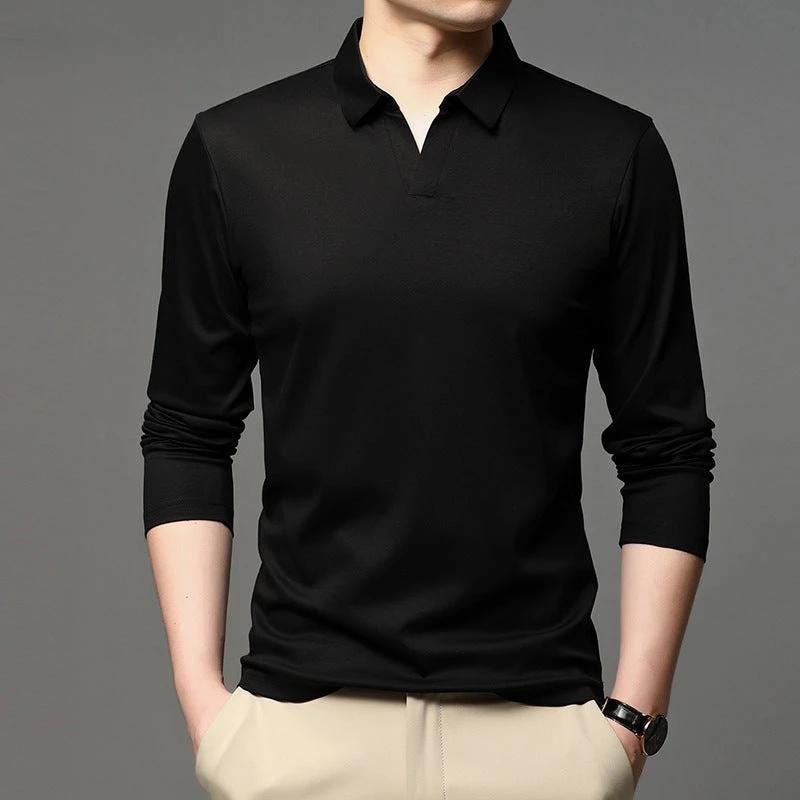 Men's Solid Color Casual Cotton Lapel Long Sleeve Shirt by GJG Denim
