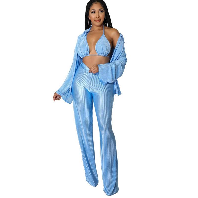 Temperament Commute Solid Color Long Sleeve Fashion Temperament Three-piece Set by GJG Denim