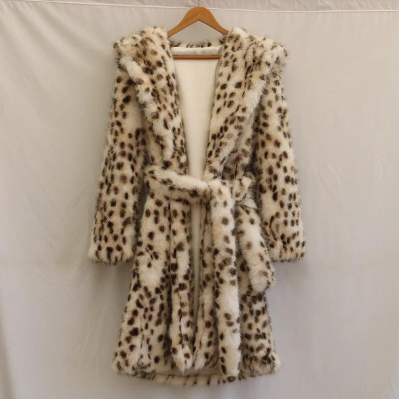 Leopard Print Faux Fur Coat Fox Fur Long Large by GJG Denim