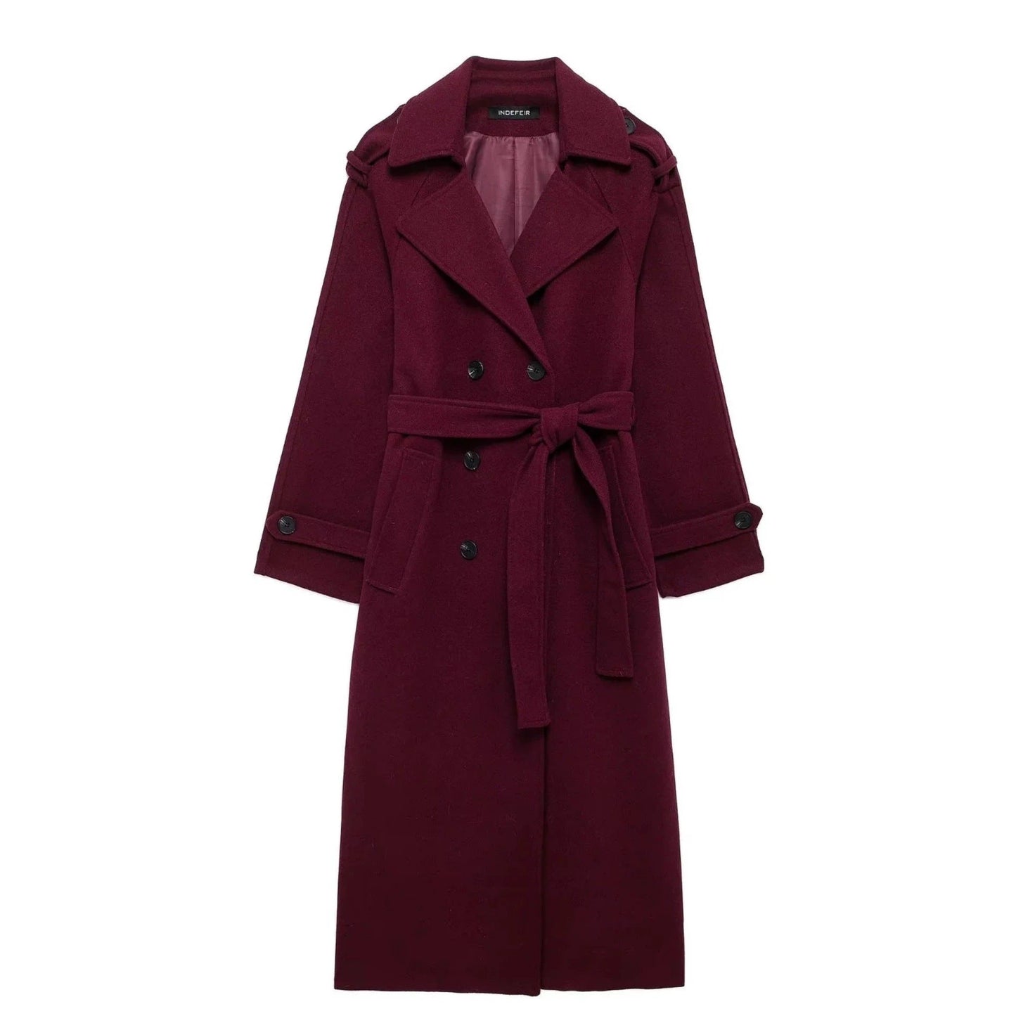 Fashion Lapel Woolen Coat With Belt Winter Double-breasted Trench Long Jacket For Women Clothing by GJG Denim