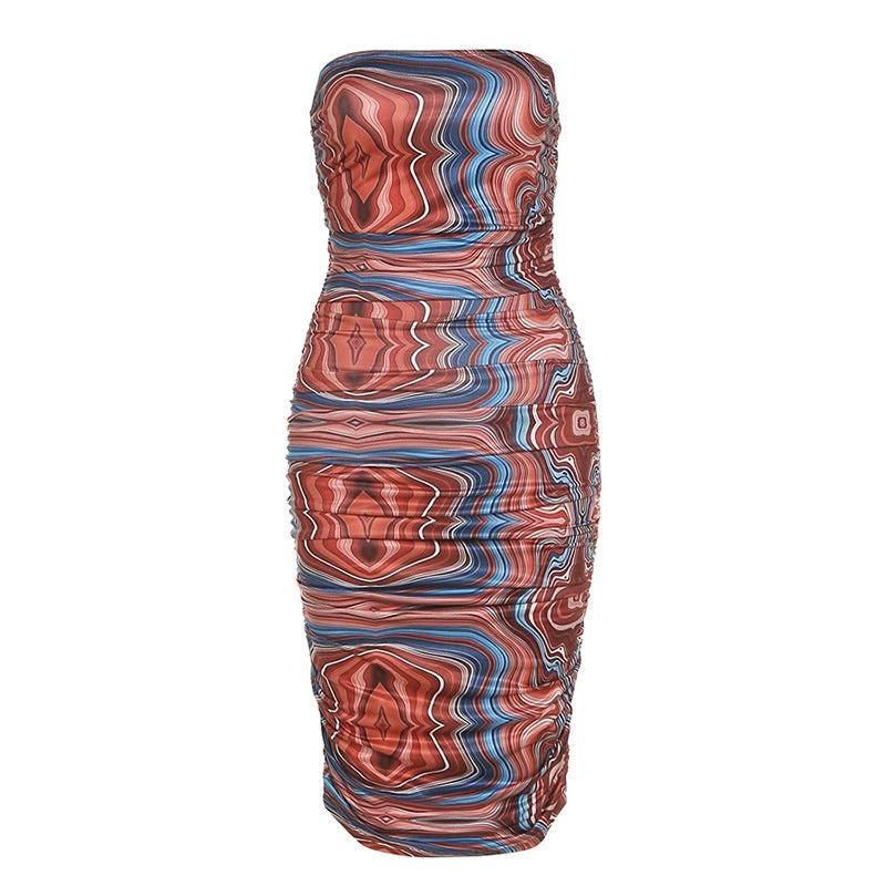 Women's Printed Wrap-chest One-shoulder Slim Temperament Dress by GJG Denim