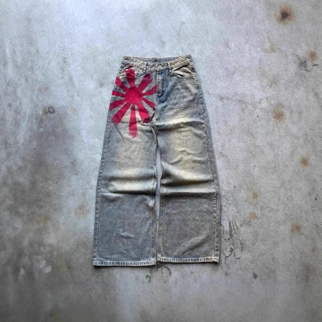 Men's Wide-leg Mopping Denim Jeans by GJG Denim