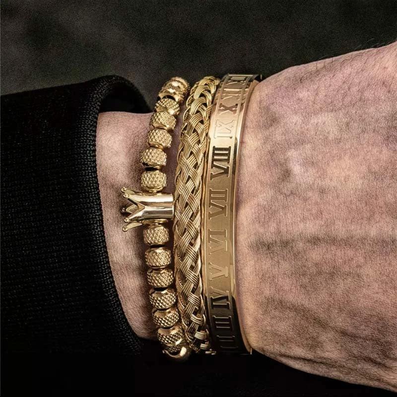 Men's Roman Royal Crown Charm Stainless Steel Adjustable Bracelet by GJG Denim