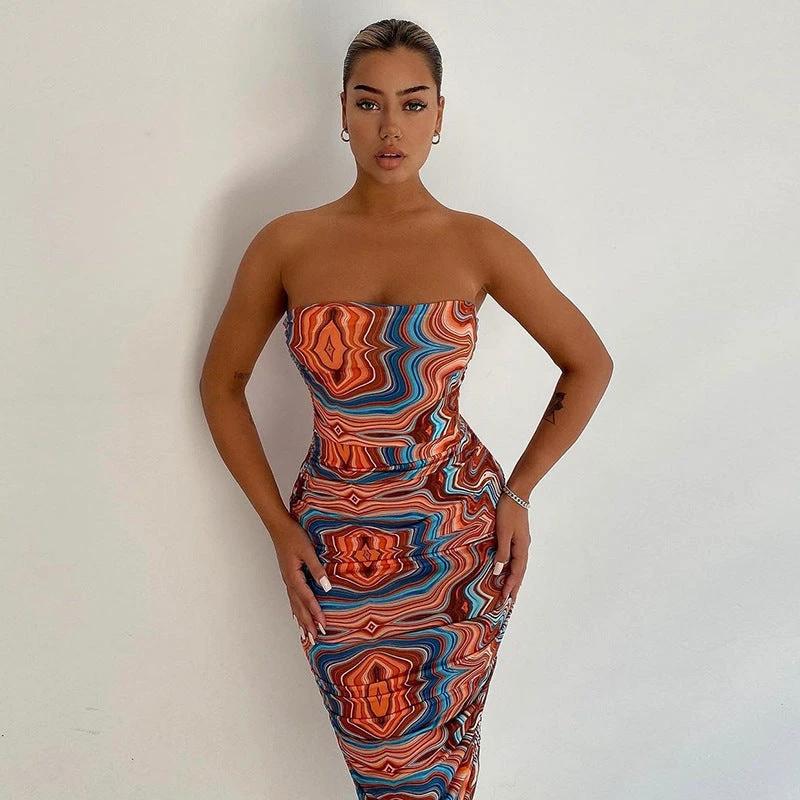 Women's Printed Wrap-chest One-shoulder Slim Temperament Dress by GJG Denim