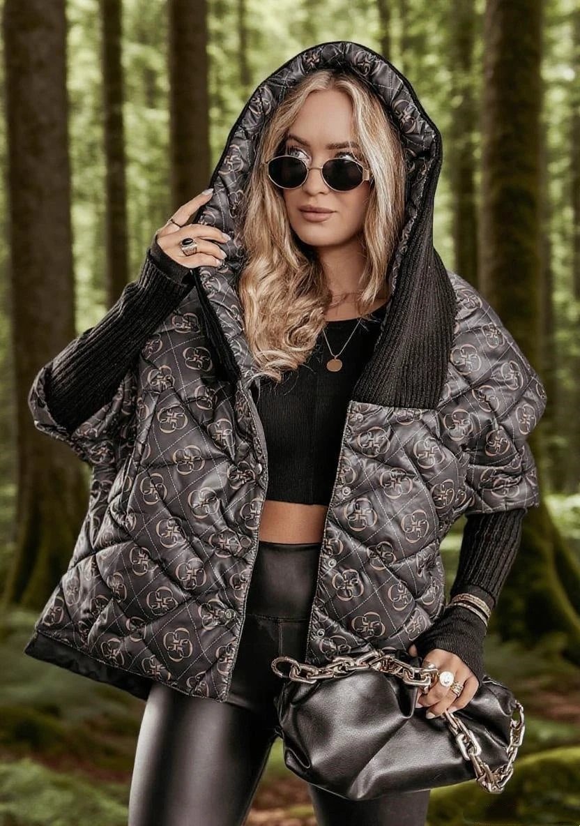 Women's Diamond Lattice Hooded Casual Long Sleeve Coat by GJG Denim