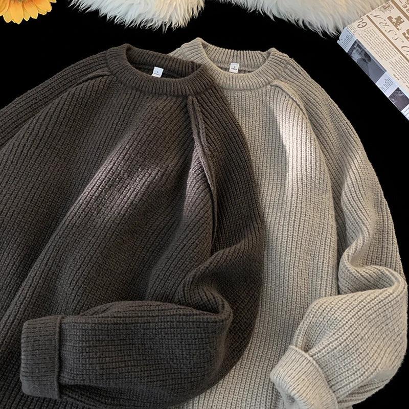 Men's Solid Color Loose Casual Long Sleeve Lazy Sweater by GJG Denim