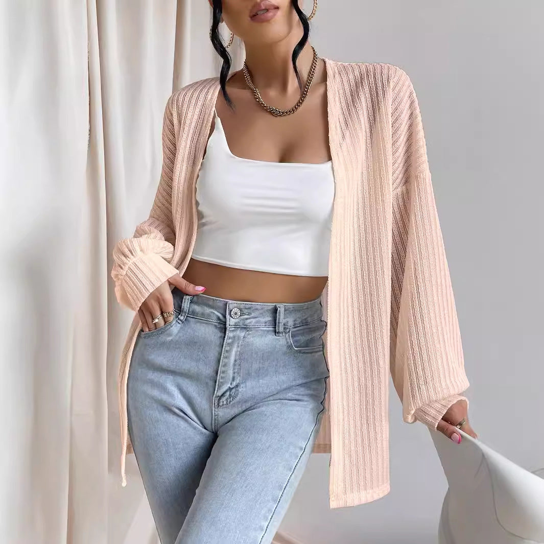 Knitted Cardigan Wide Shoulder Long Sleeve Top by GJG Denim