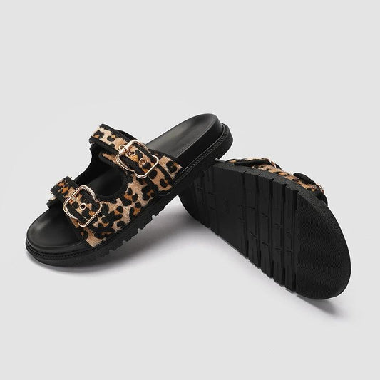 Animal Print Round Toe Flat Bottom Slippers by GJG Denim