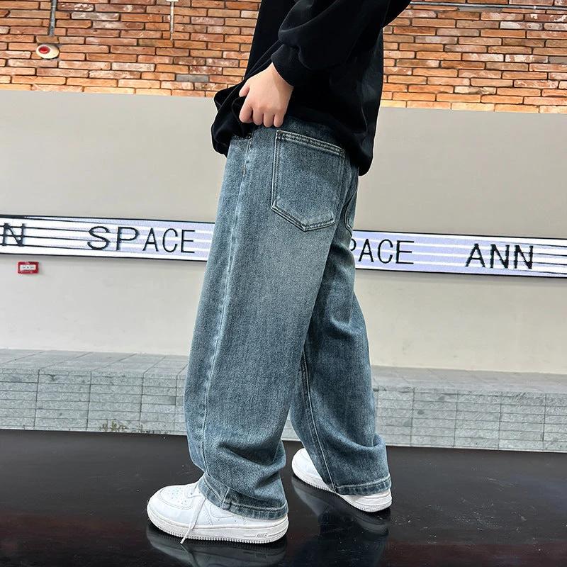 Trendy Boys Straight Loose Jeans Solid Color by GJG Denim