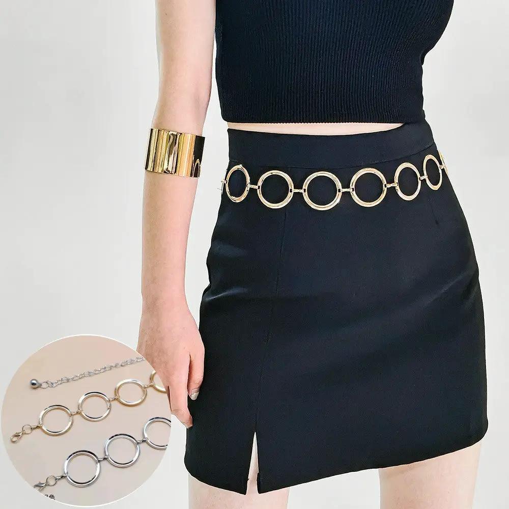 European And American-style Metal Ring Waist Chain Fashionable And Minimalist by GJG Denim