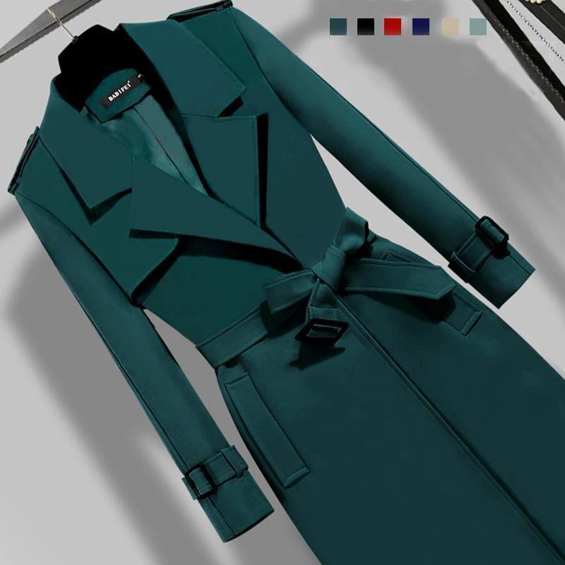Elegant Slim-fit Slimming Waist Mid-length Trench Coat by GJG Denim