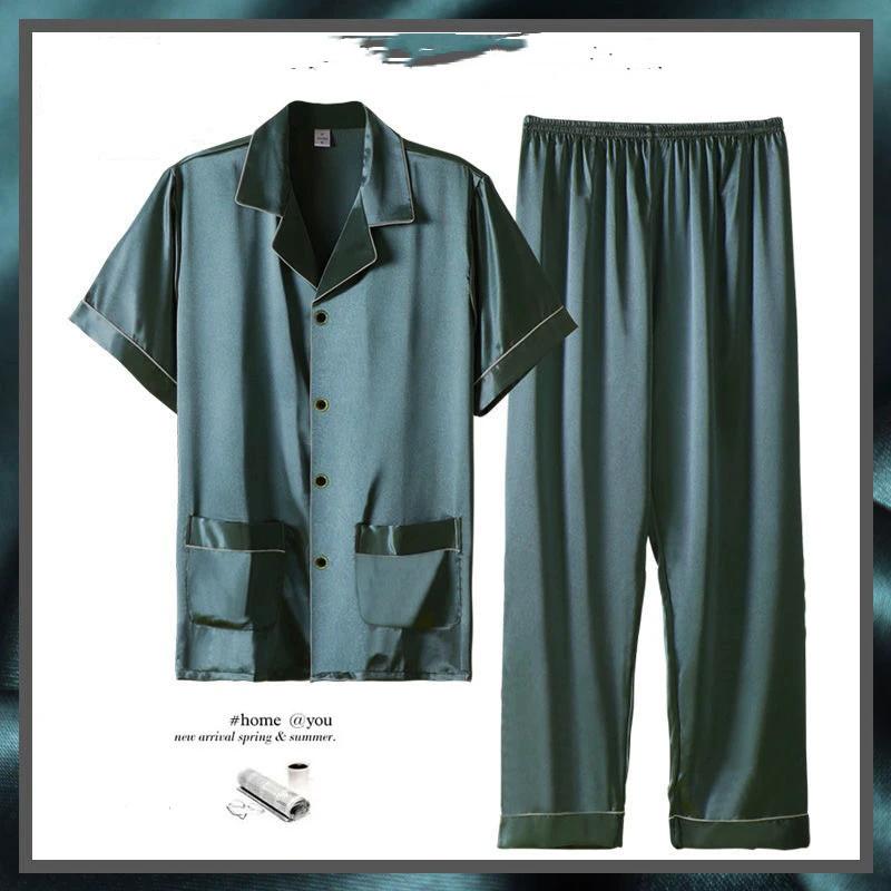 Men's Short Sleeve Trousers Thin Pajama Suit by GJG Denim