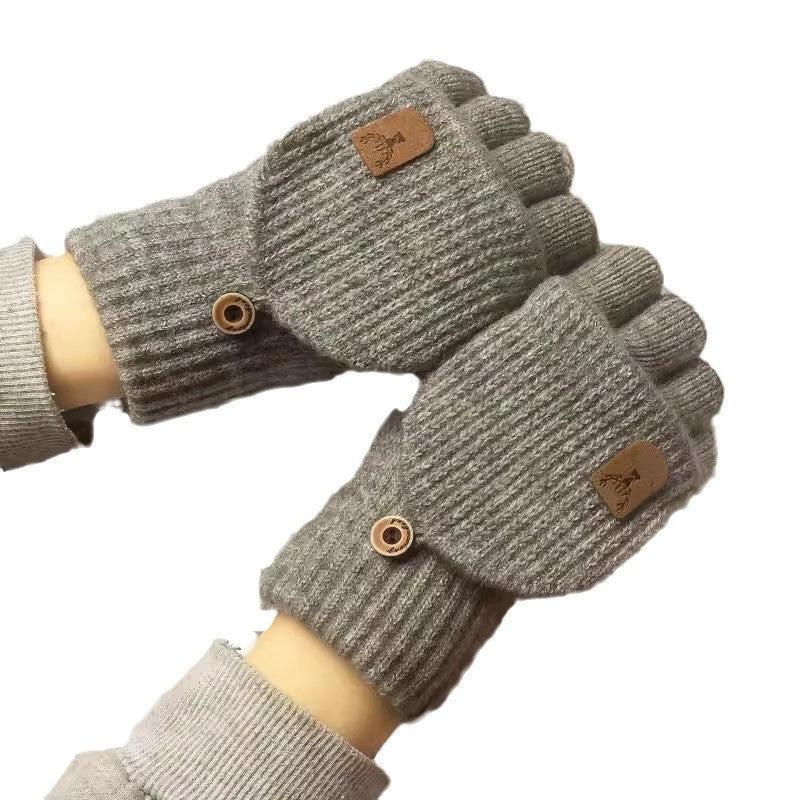 Men's Half Finger Knitted Wool Flip Gloves by GJG Denim
