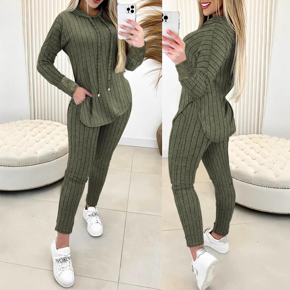 Comfort And Casual Top Long Coat Casual Suit 2-piece Set by GJG Denim