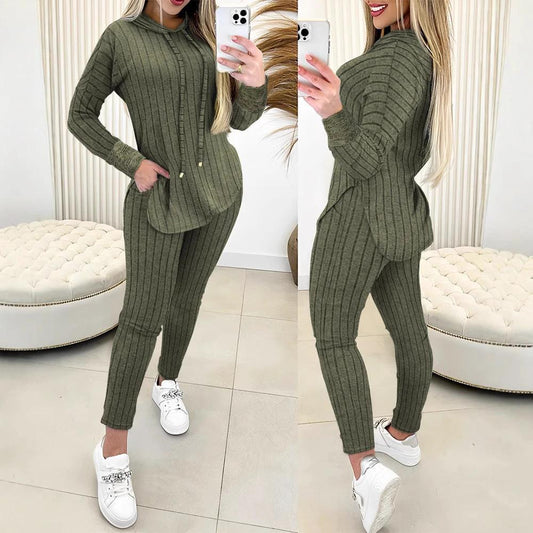 Comfort And Casual Top Long Coat Casual Suit 2-piece Set by GJG Denim