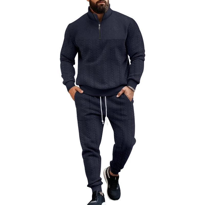 Men's Casual Fleece-lined Warm-up Zippered Track Pants Set by GJG Denim