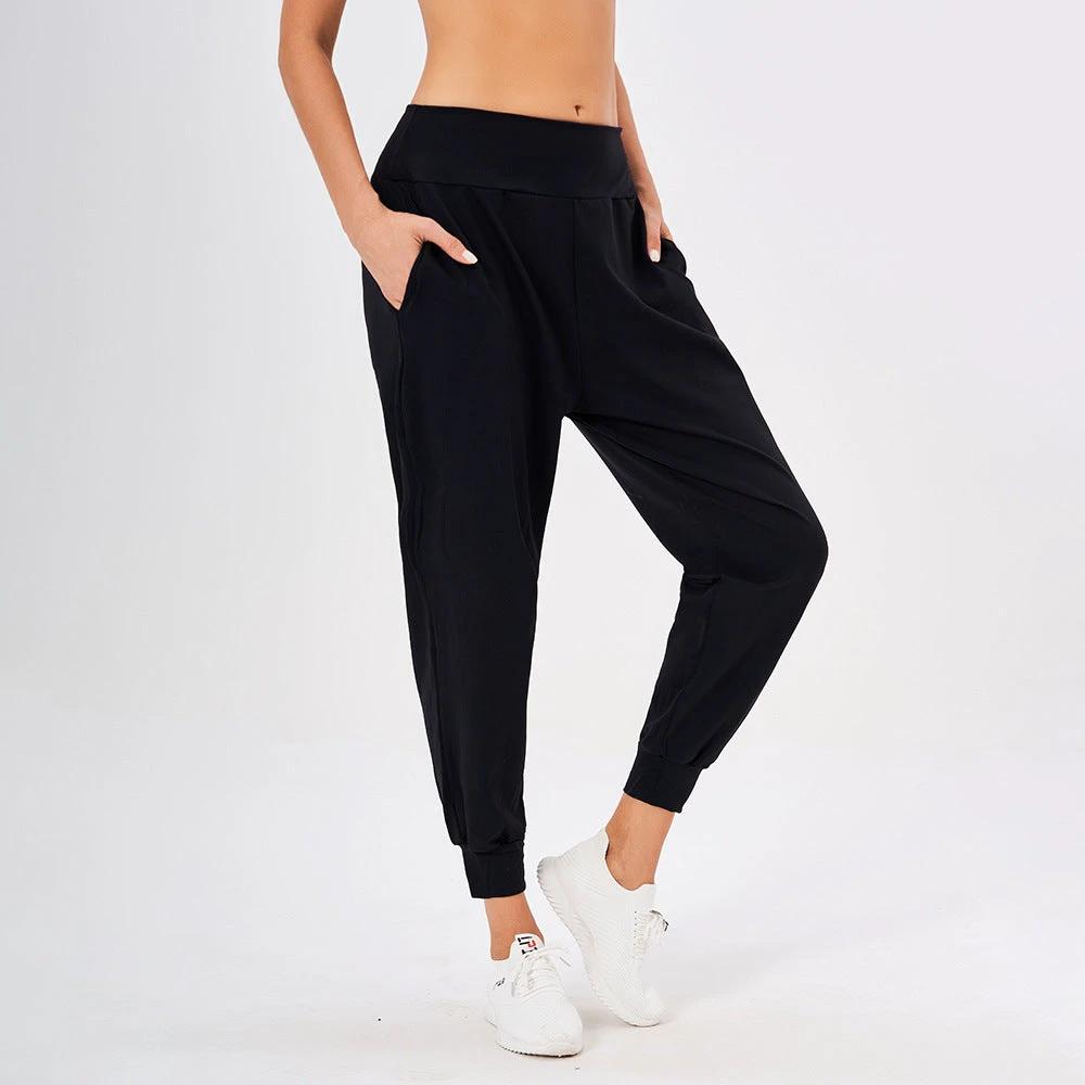 Women's Sports Solid Color High Waist Simple Pocket Casual Pants by GJG Denim