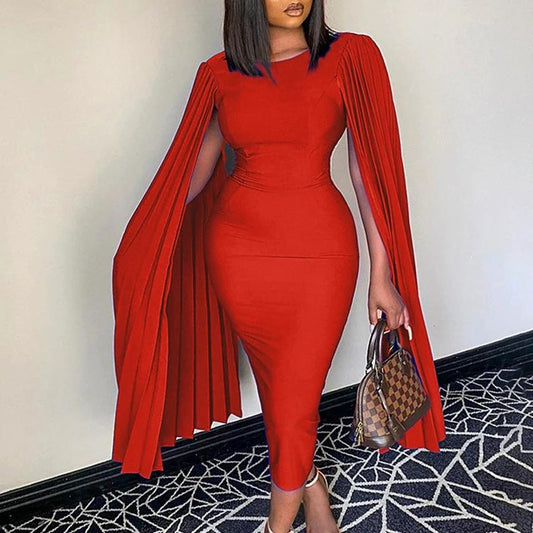 Fashion Pleated Cape Plus Size Gown by GJG Denim