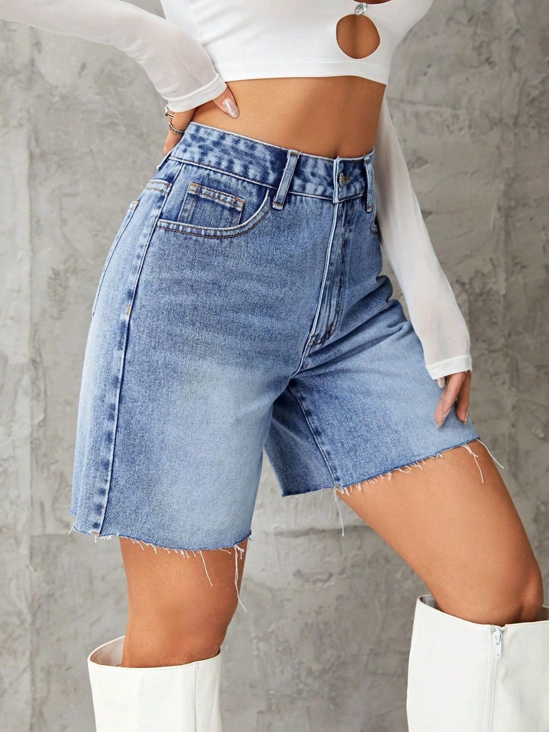 Frayed Hem Denim Shorts by Lady Ros