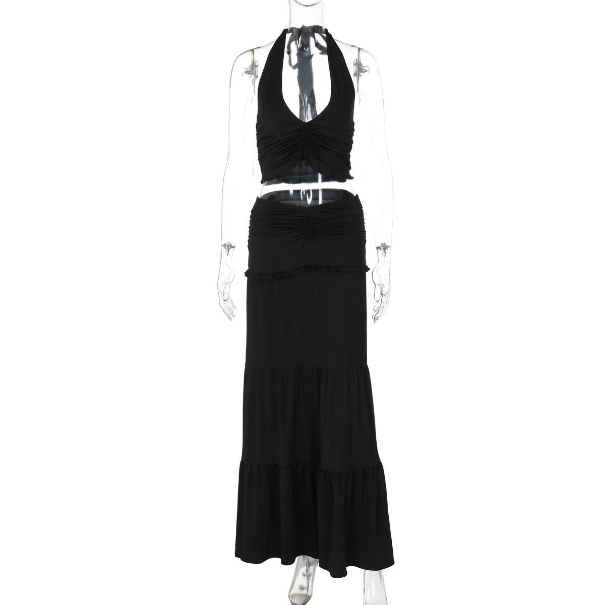 Summer Lace Halterneck Vest Pleated Skirt Suit by GJG Denim