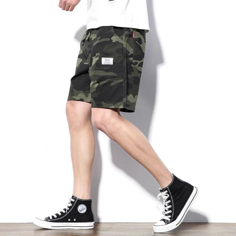 Loose-fitting Mid-length Casual Camouflage Shorts For Men by GJG Denim