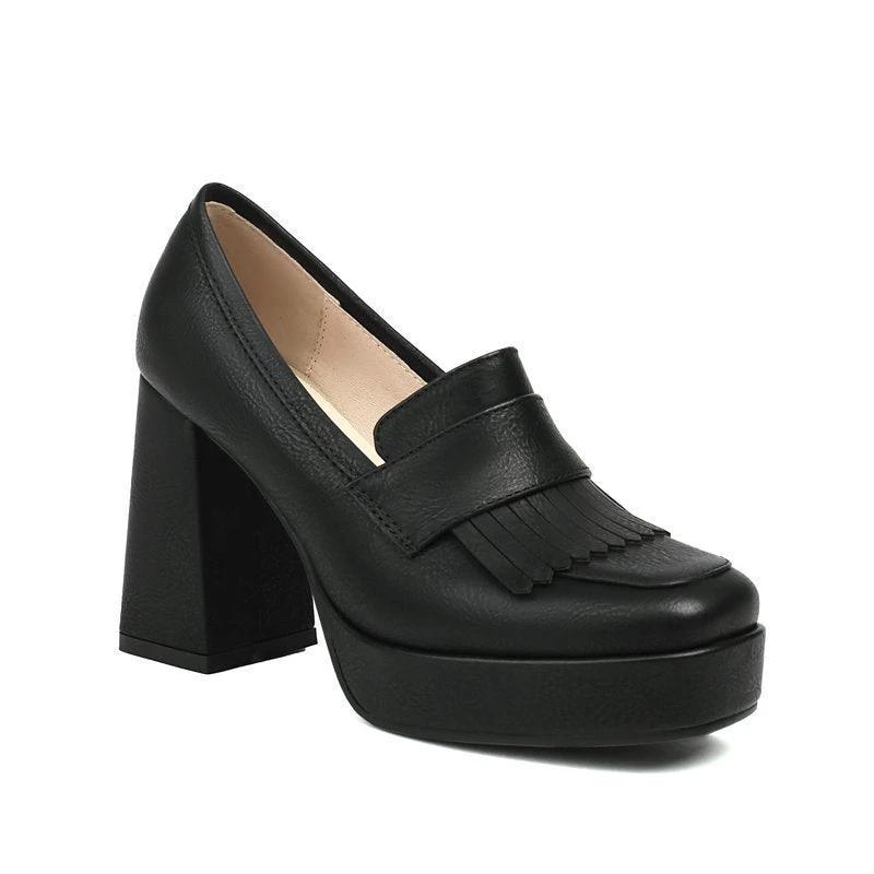 Women's Retro Chunky-Soled Commute Wedge Ultra-High Heels by GJG Denim
