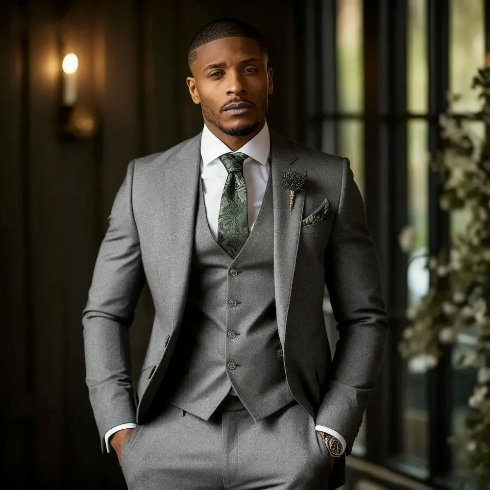 Men's Fashionable Casual Slim-Fit Three-Piece Suit by GJG Denim