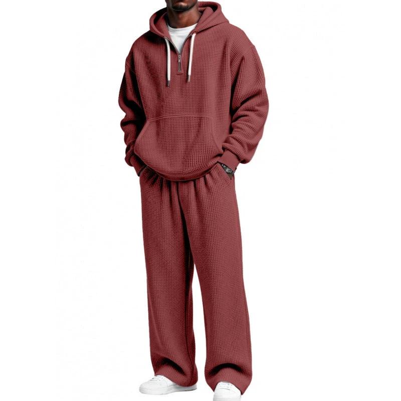 Solid Color Long Sleeved Long Pants Two-piece Set For Men by GJG Denim