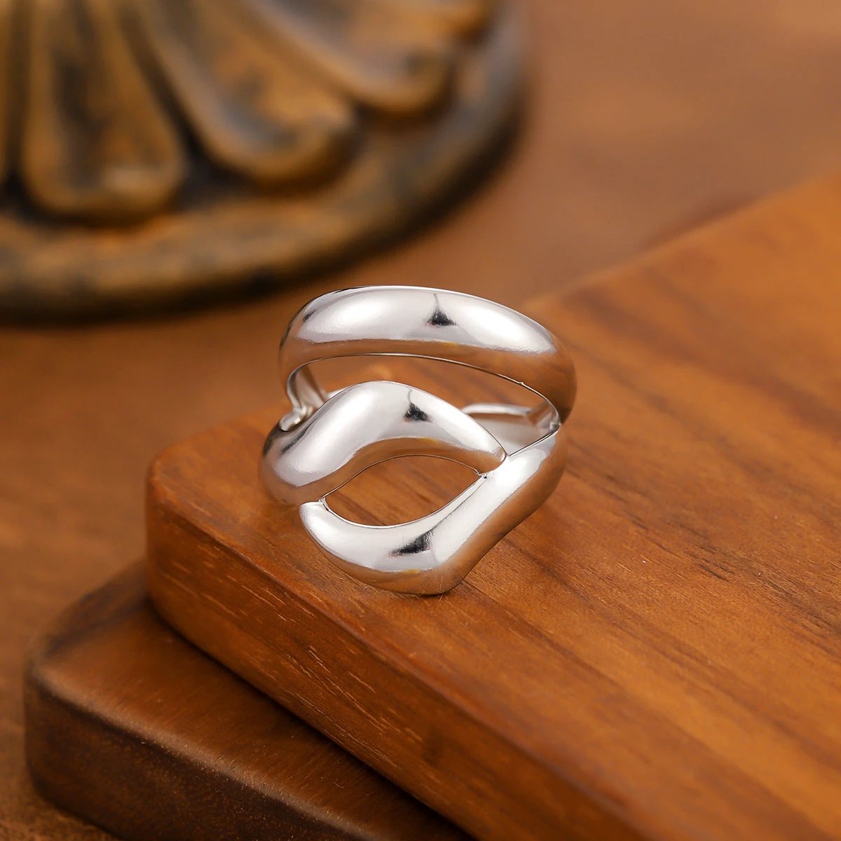 Titanium Steel Ring For Women, Light Luxury Advanced Sense, Niche Design, Open & Gold Plated Stainless Steel Fashion Ring by GJG Denim