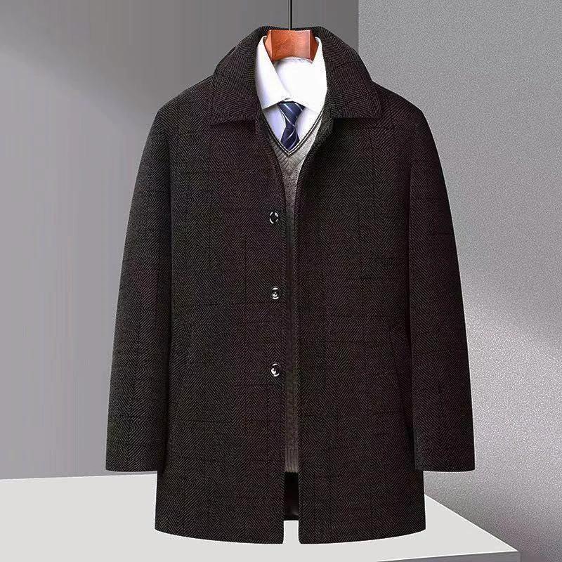 Men's Trench Coat Chenille Fleece-lined Woolen Coat by GJG Denim