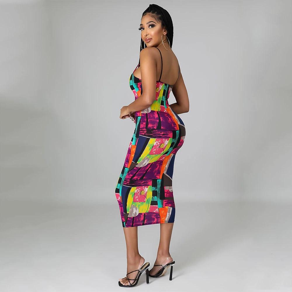 Fashion Sexy Digital Print Suspender Dress by GJG Denim