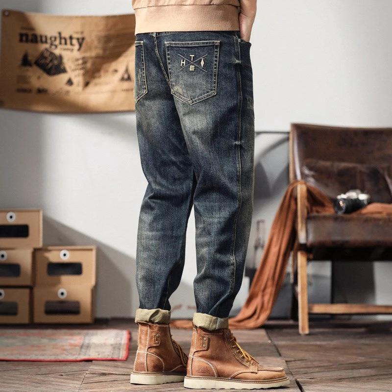 Retro Men's Loose-fit Wide-leg Casual Denim Jeans by GJG Denim