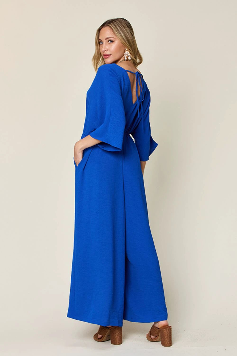 Tie-Waist Jumpsuit with Wide Legs and Short Sleeves by Lady Ros