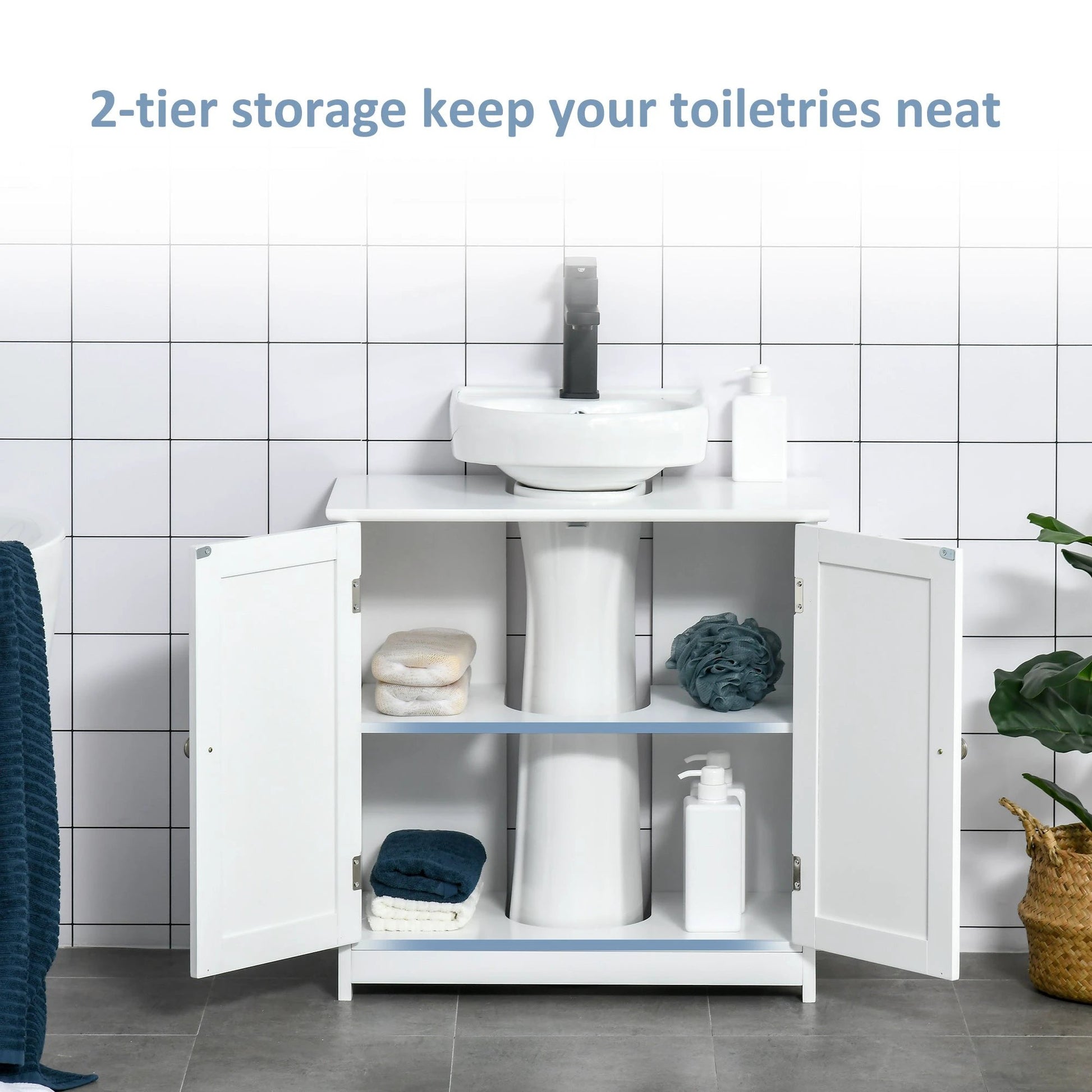 Bathroom Vanities, Bathroom Sink Cabinets With U-Shape Cut-Out And Adjustable Internal Shelf, White by GJG Denim