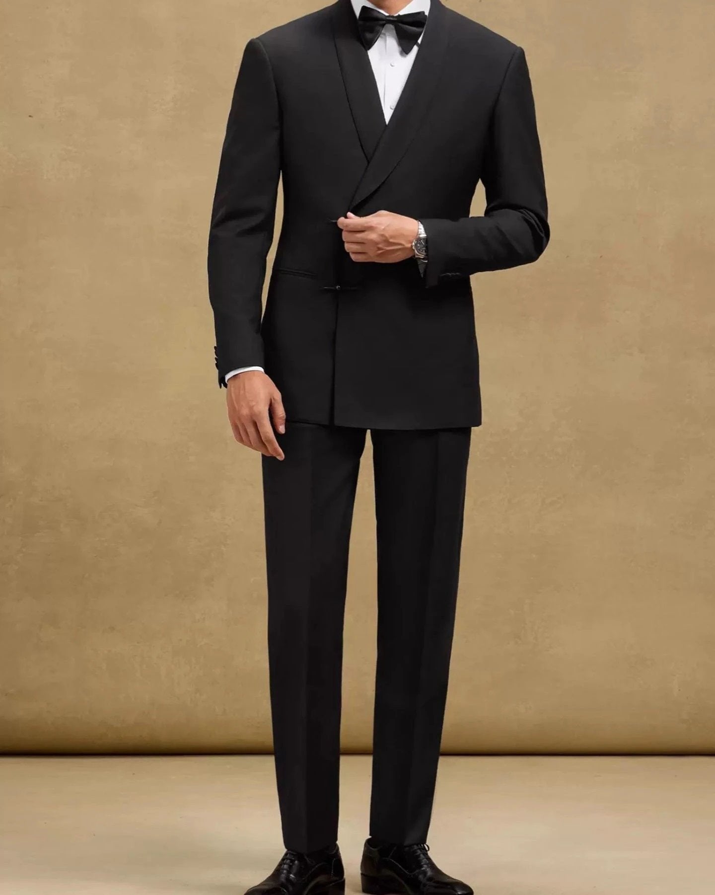Men's Retro Solid Color Collar Two-piece Suit by GJG Denim
