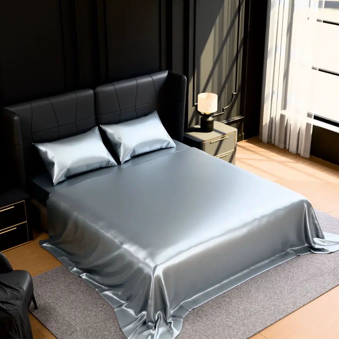 Satin Bed Sheets, Full Size Sheets Set, 4 Pcs Silky Bedding Set With 15 Inches Deep Pocket For Mattress Full, Grey by GJG Denim