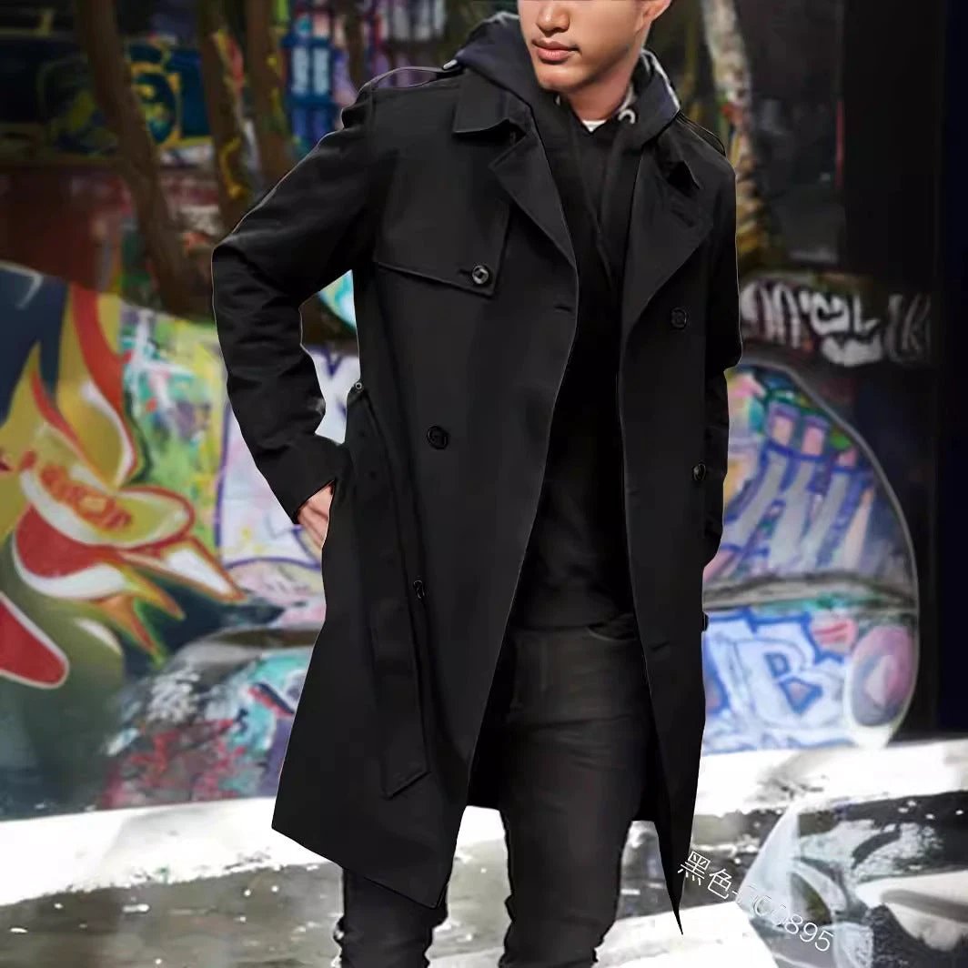 Men's Double-breasted Long-sleeved Lapel Coat by GJG Denim