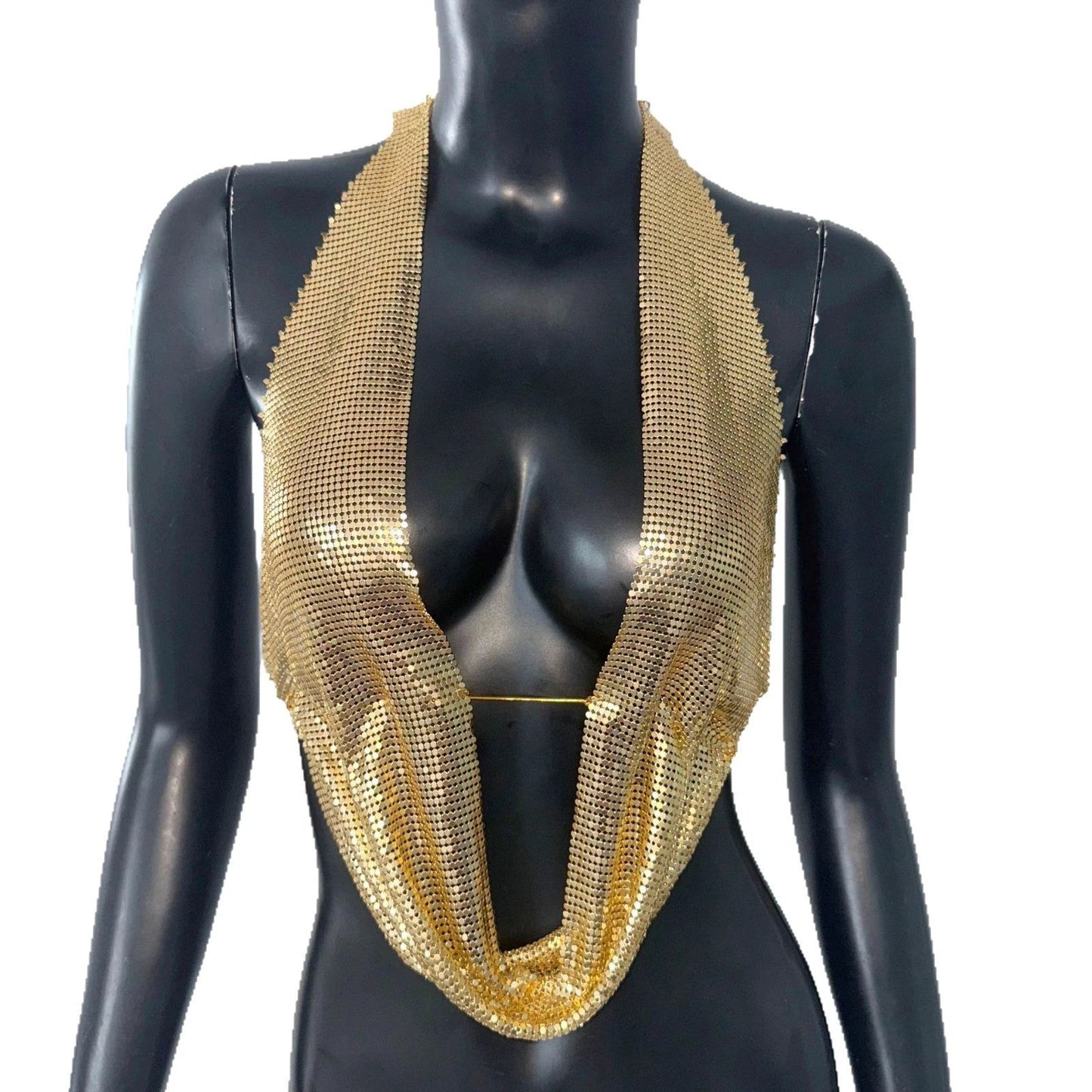 Sequined Top Metal Vest Halterneck With Suspenders by GJG Denim