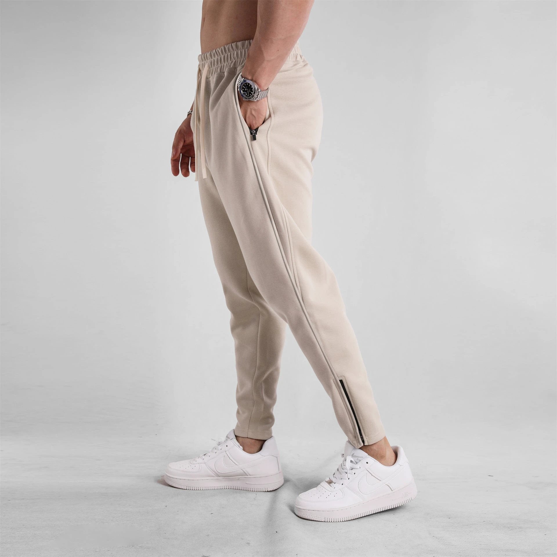 Men's Slim Fit Leg Opening Ankle Zipper Sweatpants by GJG Denim