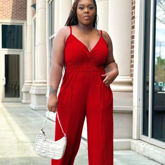 Women's Slip Plus Size Woman Cotton And Linen Jumpsuit by GJG Denim