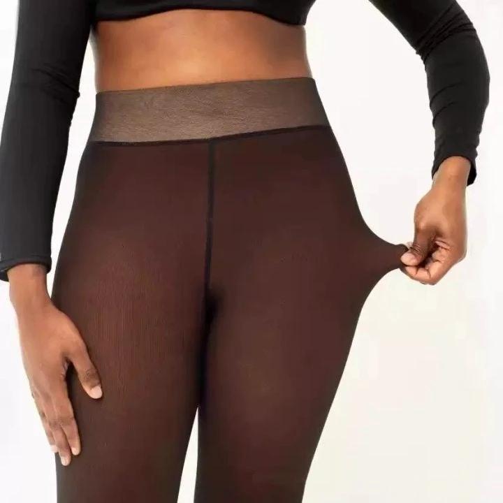 One-line True See-through Leggings Fleece-lined Warm Women's Outer Wear Pantyhose by GJG Denim