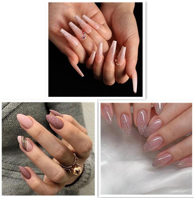 Boxed Ballet Gradient Fake Nails Manicure Wearing Nail Trapezoid Nail Patches Manicure Smashed Diamond Powder by GJG Denim