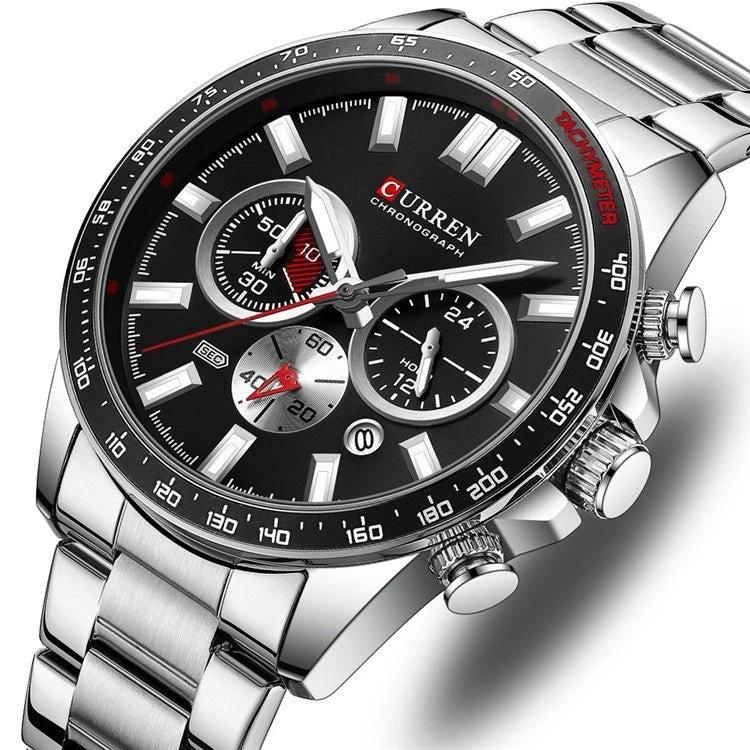 Men's Waterproof Calendar Steel Band Quartz Watch by GJG Denim